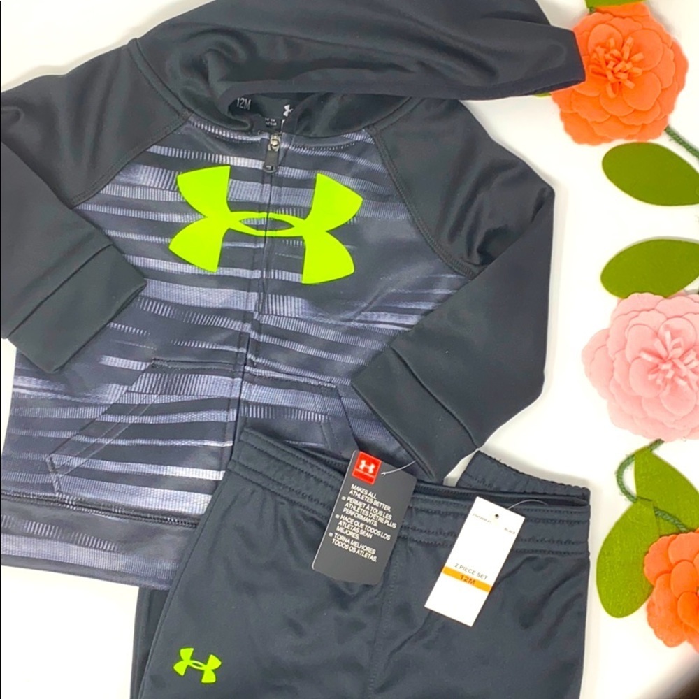 NWT Under Armor black/grey jumpsuit set,12 months